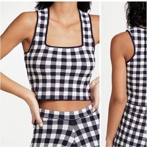 Staud Navy Gingham Top
